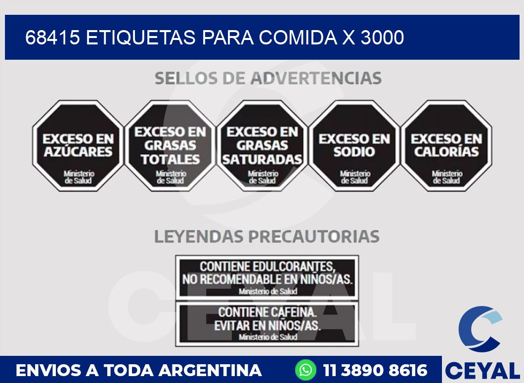 68415 ETIQUETAS PARA COMIDA x 3000