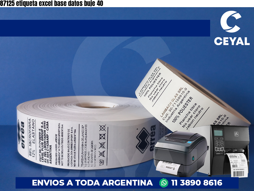 87125 etiqueta excel base datos buje 40