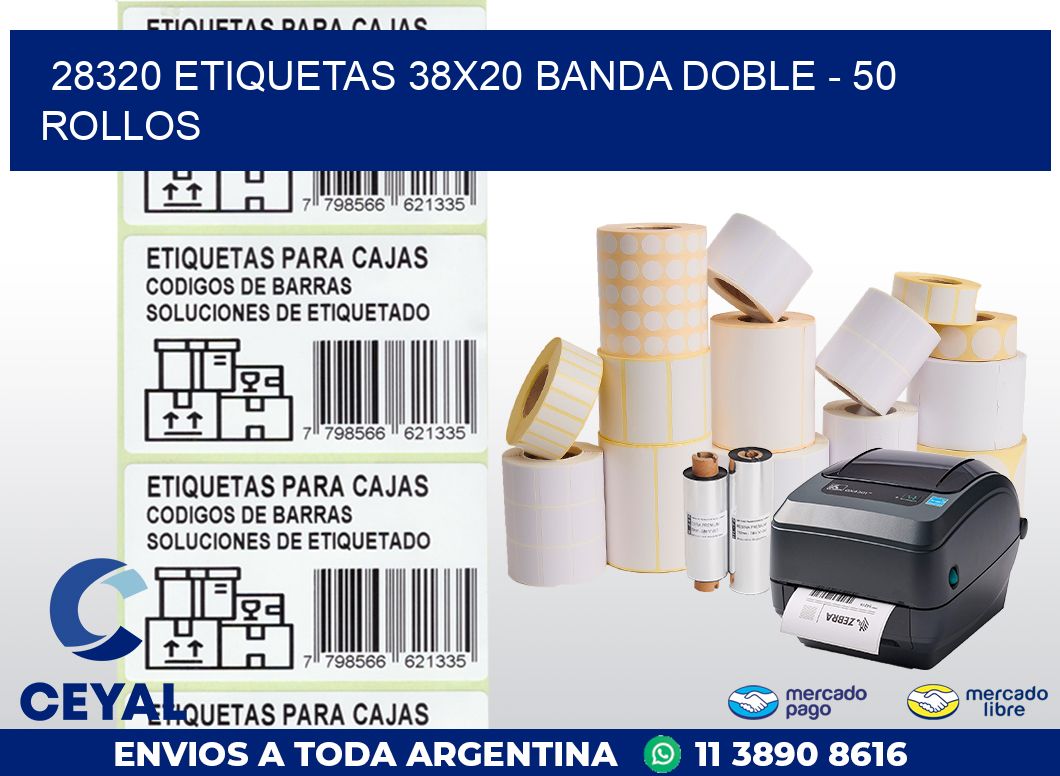28320 ETIQUETAS 38X20 BANDA DOBLE - 50 ROLLOS