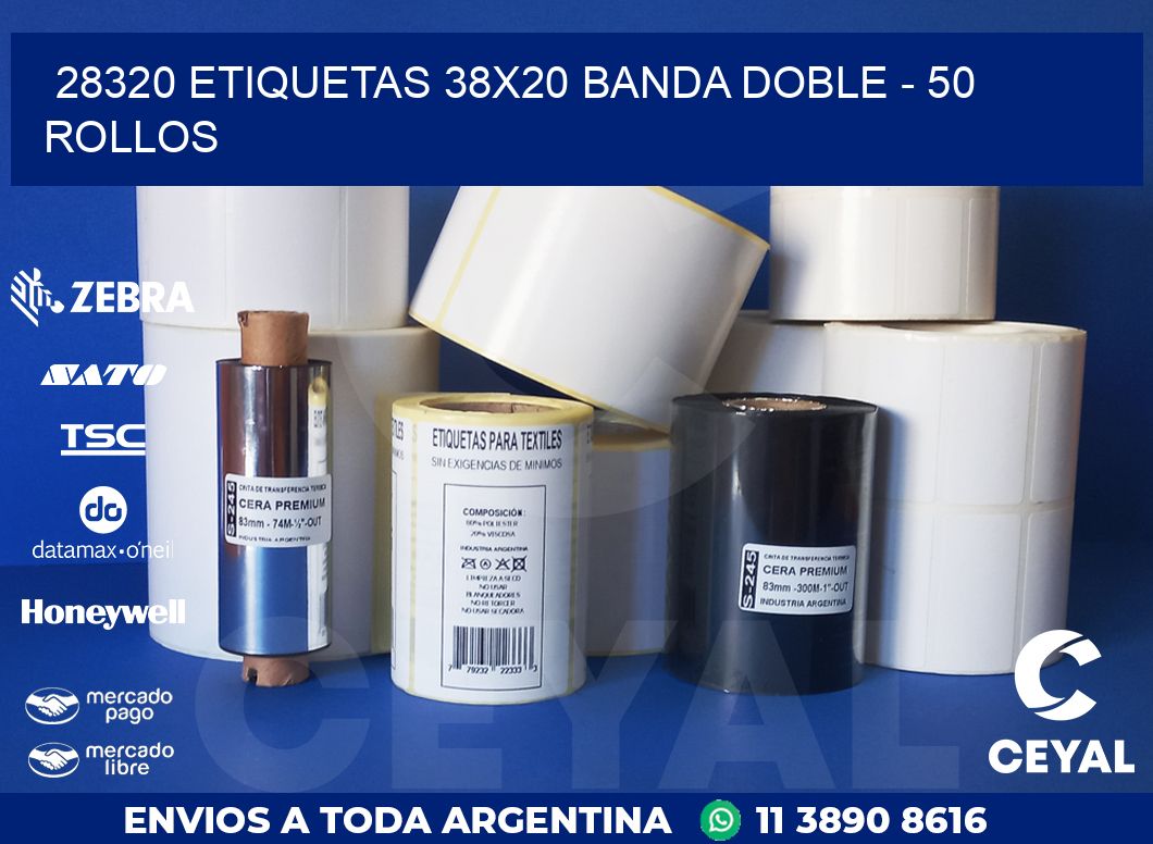 28320 ETIQUETAS 38X20 BANDA DOBLE - 50 ROLLOS