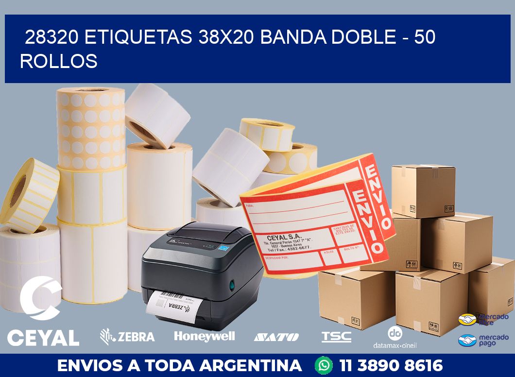 28320 ETIQUETAS 38X20 BANDA DOBLE - 50 ROLLOS