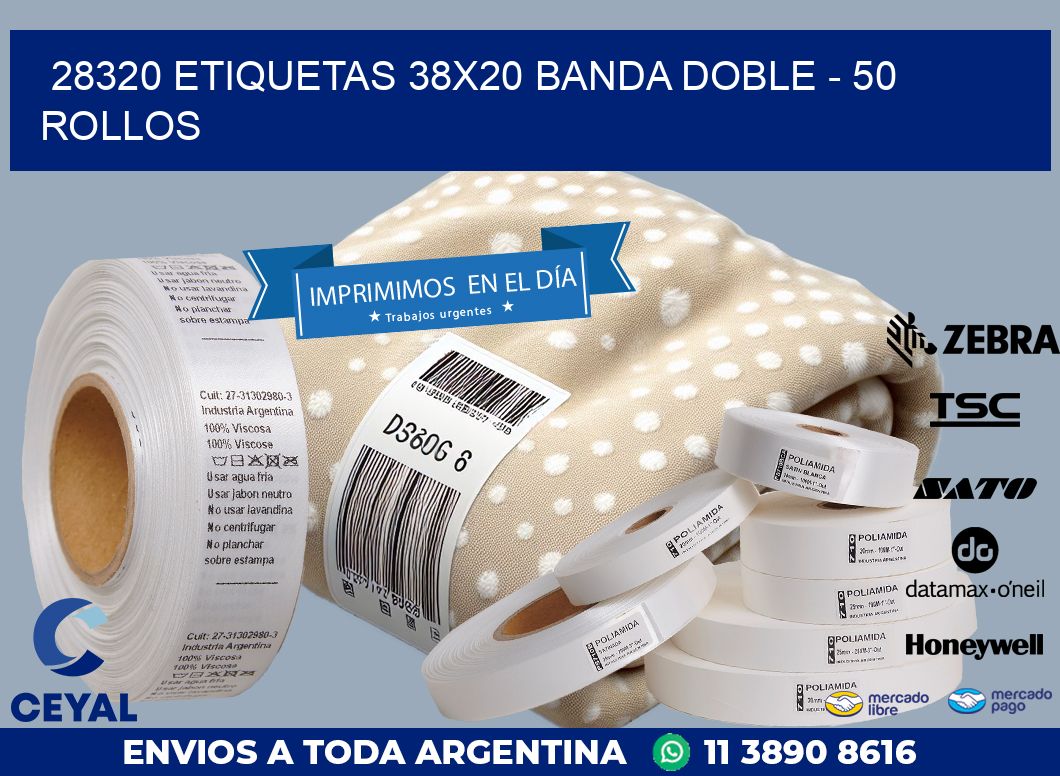 28320 ETIQUETAS 38X20 BANDA DOBLE – 50 ROLLOS