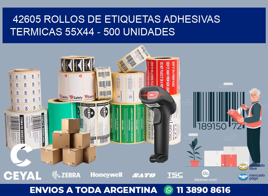42605 ROLLOS DE ETIQUETAS ADHESIVAS TERMICAS 55X44 - 500 UNIDADES