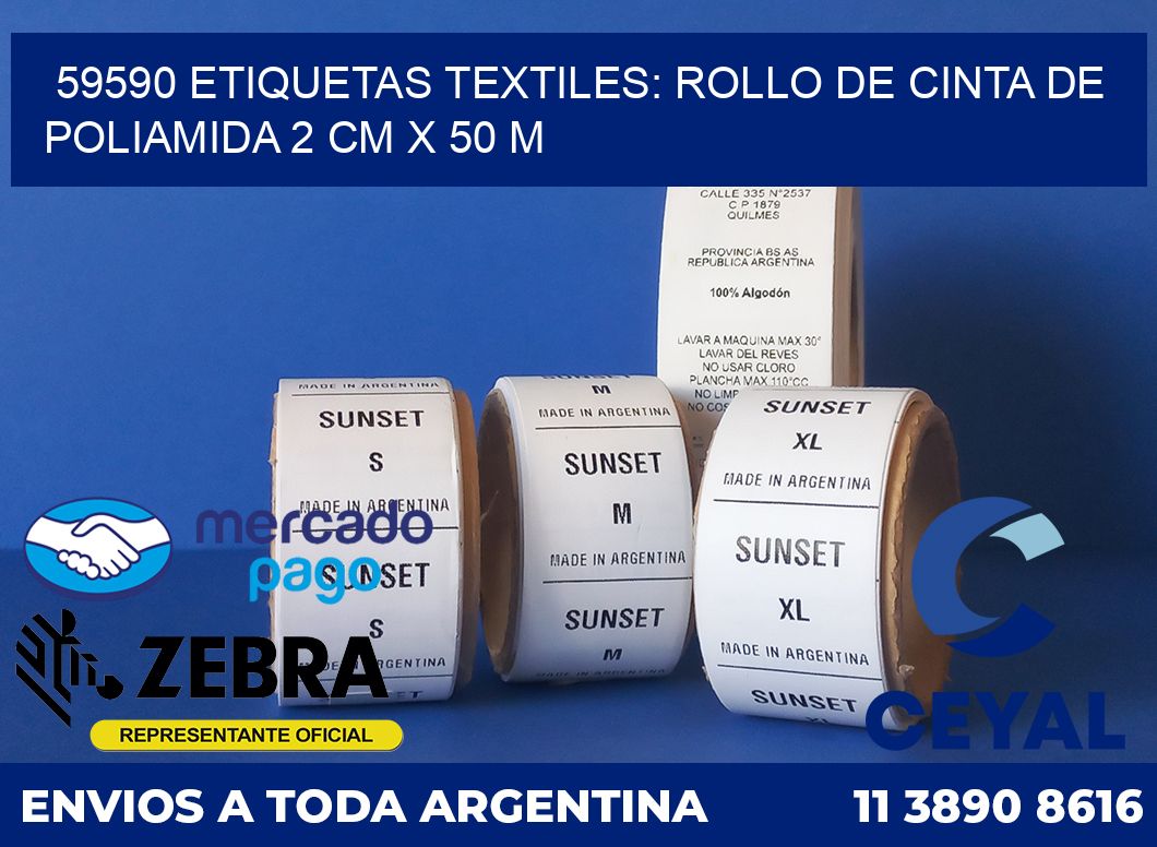 59590 ETIQUETAS TEXTILES: ROLLO DE CINTA DE POLIAMIDA 2 CM X 50 M