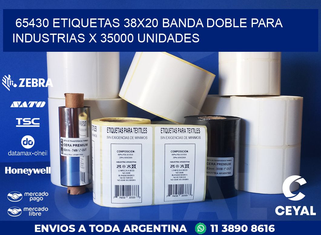 65430 ETIQUETAS 38X20 BANDA DOBLE PARA INDUSTRIAS X 35000 UNIDADES