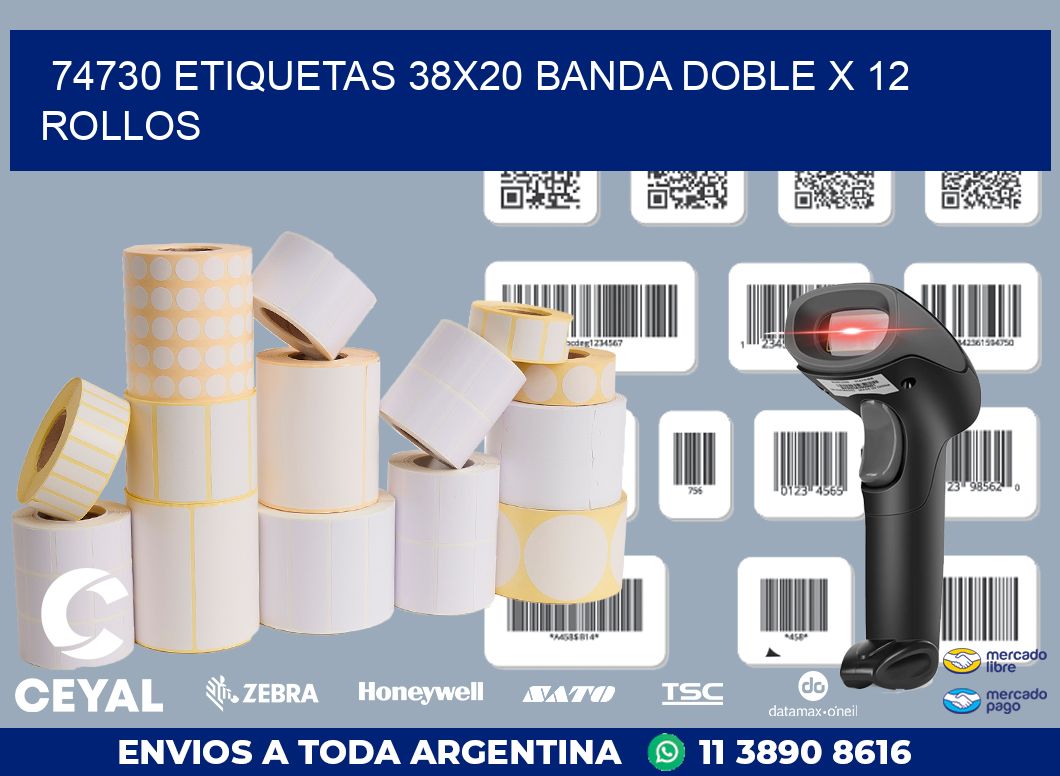 74730 ETIQUETAS 38X20 BANDA DOBLE X 12 ROLLOS