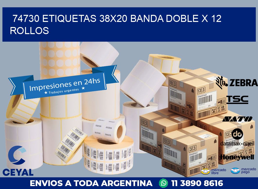 74730 ETIQUETAS 38X20 BANDA DOBLE X 12 ROLLOS