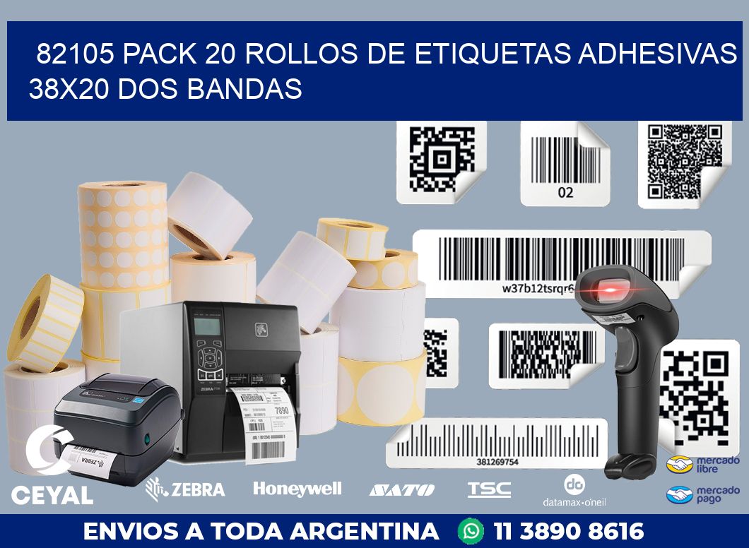 82105 PACK 20 ROLLOS DE ETIQUETAS ADHESIVAS 38X20 DOS BANDAS