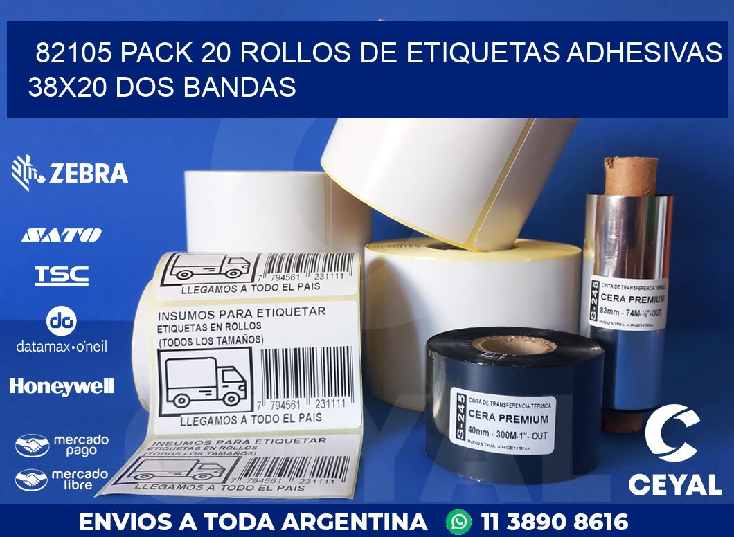 82105 PACK 20 ROLLOS DE ETIQUETAS ADHESIVAS 38X20 DOS BANDAS