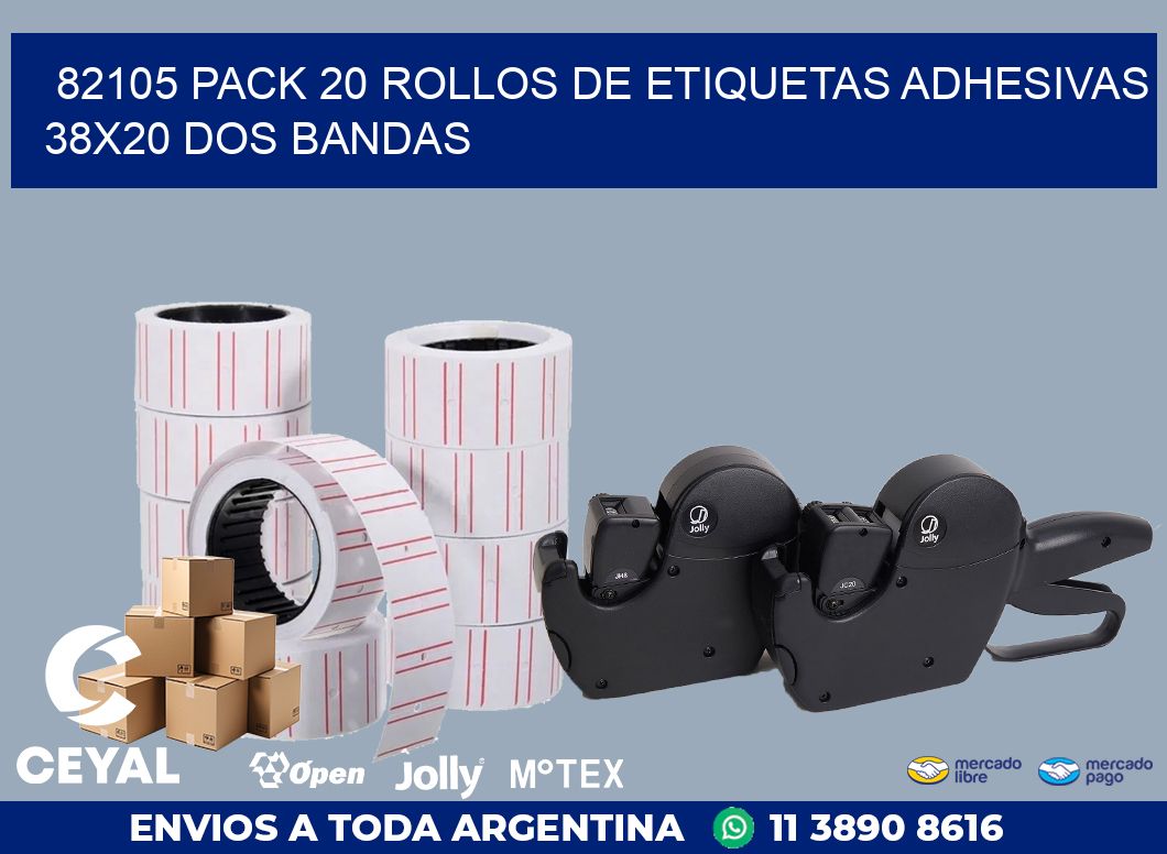 82105 PACK 20 ROLLOS DE ETIQUETAS ADHESIVAS 38X20 DOS BANDAS