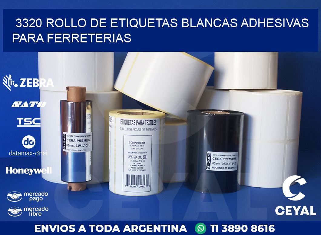 3320 ROLLO DE ETIQUETAS BLANCAS ADHESIVAS PARA FERRETERIAS