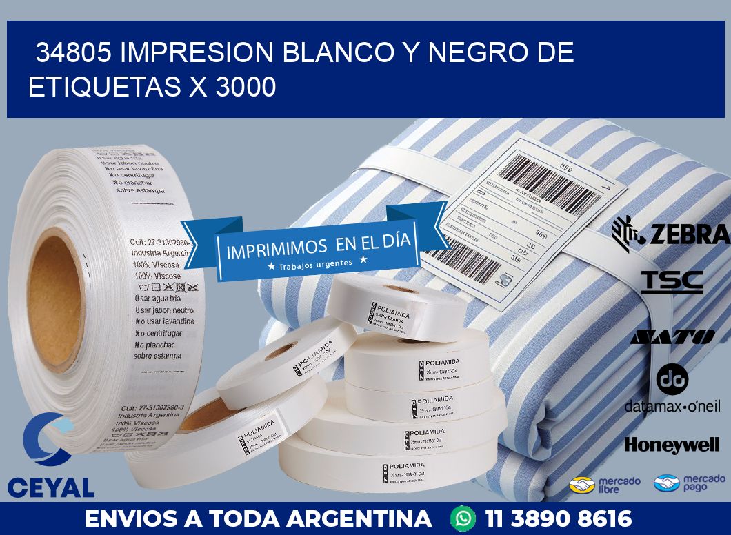 34805 IMPRESION BLANCO Y NEGRO DE ETIQUETAS X 3000