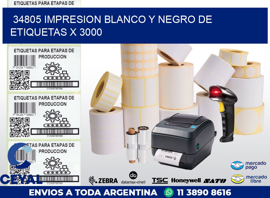 34805 IMPRESION BLANCO Y NEGRO DE ETIQUETAS X 3000