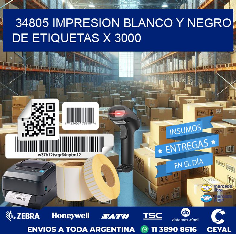 34805 IMPRESION BLANCO Y NEGRO DE ETIQUETAS X 3000