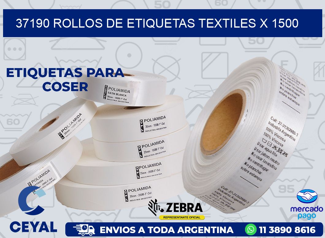 37190 ROLLOS DE ETIQUETAS TEXTILES X 1500