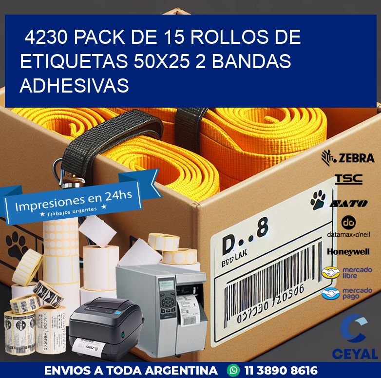 4230 PACK DE 15 ROLLOS DE ETIQUETAS 50X25 2 BANDAS ADHESIVAS