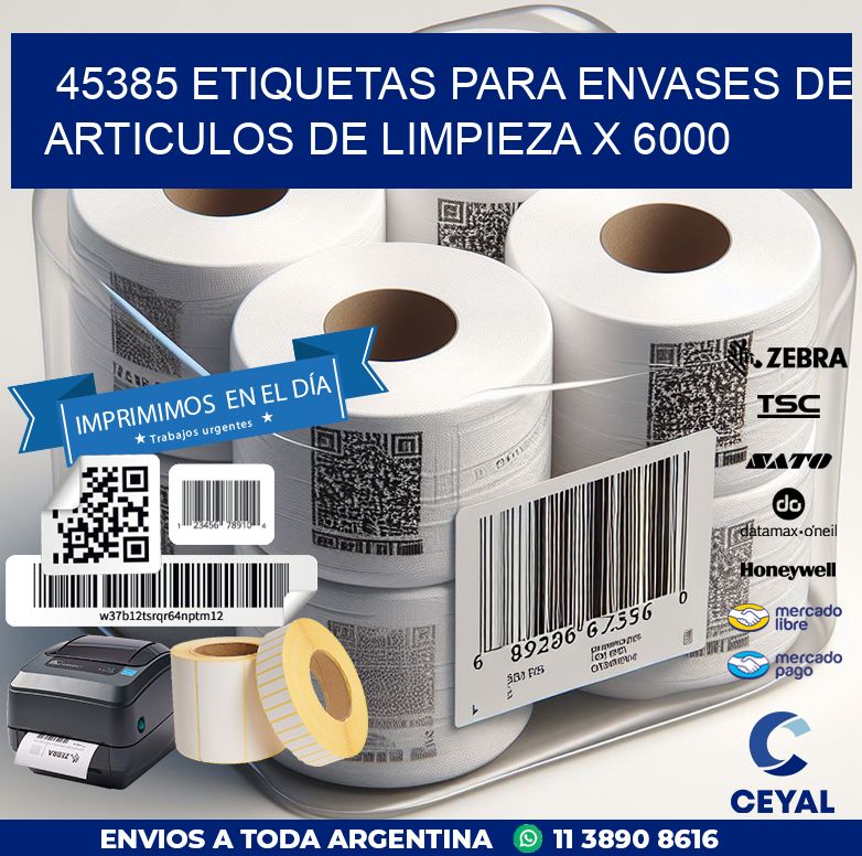45385 ETIQUETAS PARA ENVASES DE ARTICULOS DE LIMPIEZA X 6000