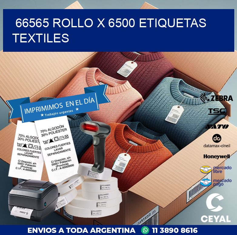 66565 ROLLO X 6500 ETIQUETAS TEXTILES