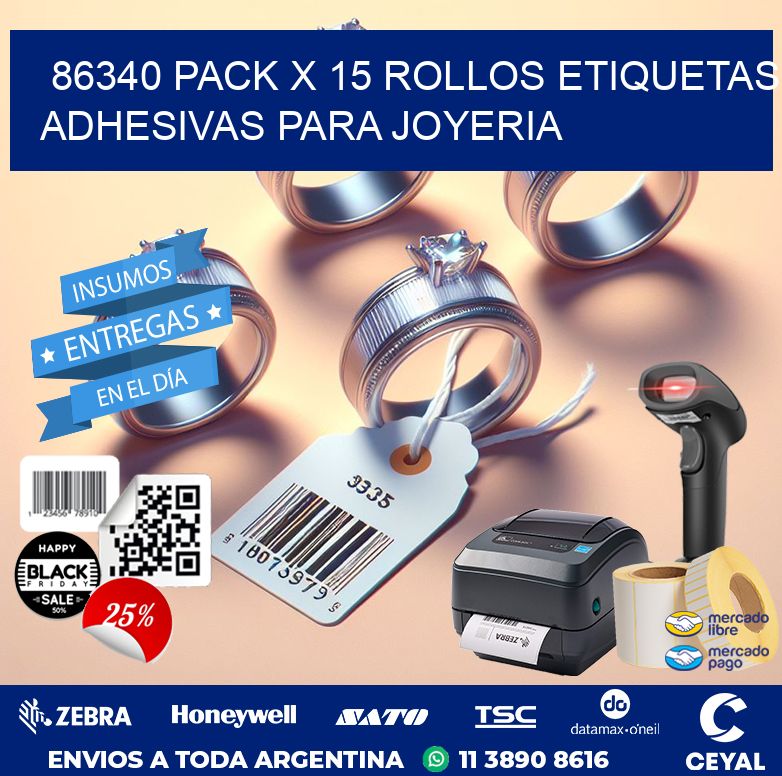 86340 PACK X 15 ROLLOS ETIQUETAS ADHESIVAS PARA JOYERIA