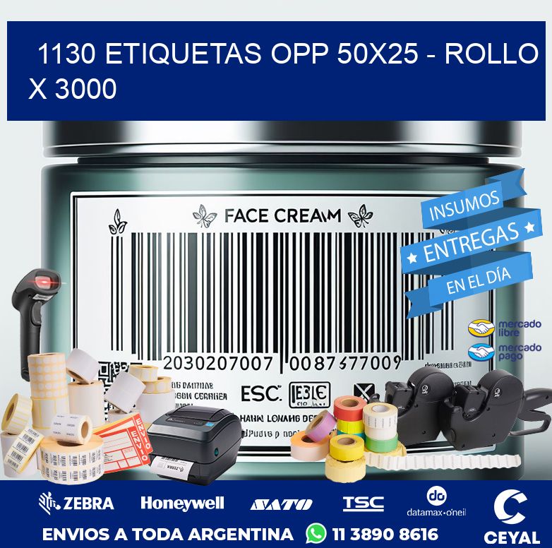 1130 ETIQUETAS OPP 50X25 - ROLLO X 3000