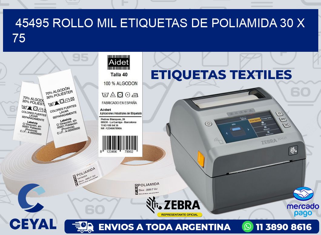 45495 ROLLO MIL ETIQUETAS DE POLIAMIDA 30 X 75