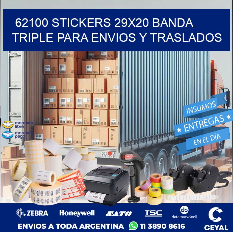 62100 STICKERS 29X20 BANDA TRIPLE PARA ENVIOS Y TRASLADOS