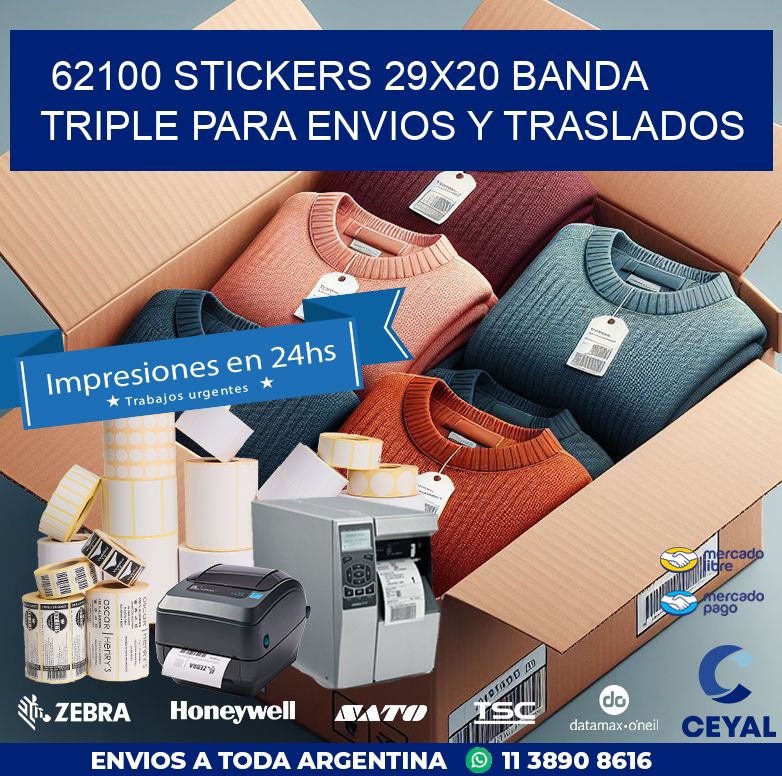 62100 STICKERS 29X20 BANDA TRIPLE PARA ENVIOS Y TRASLADOS