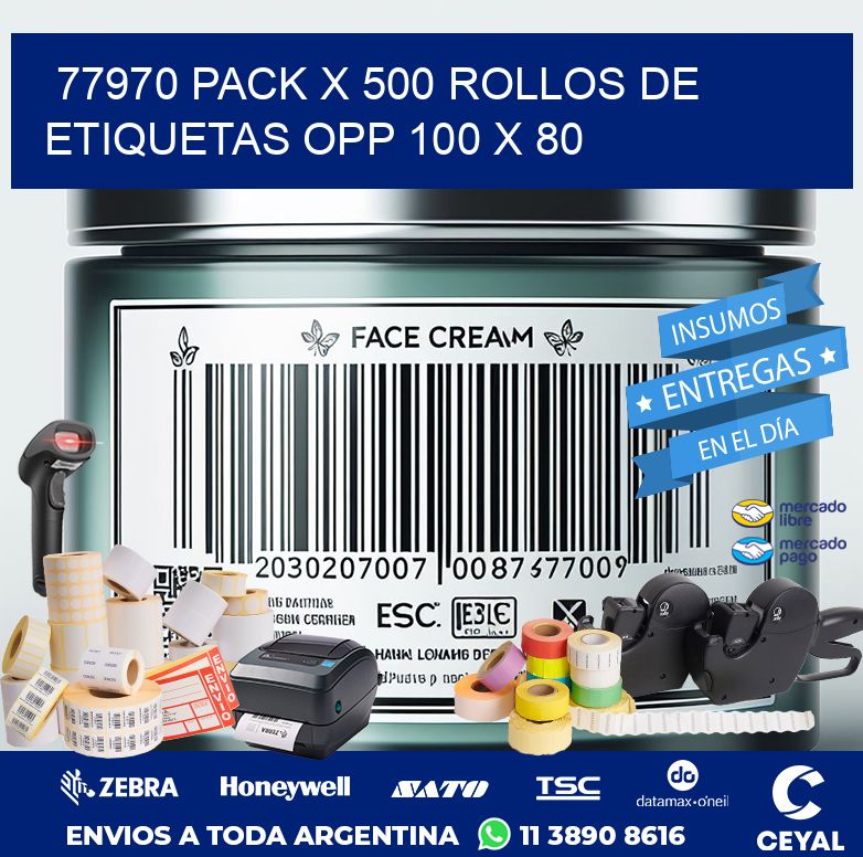 77970 PACK X 500 ROLLOS DE ETIQUETAS OPP 100 X 80