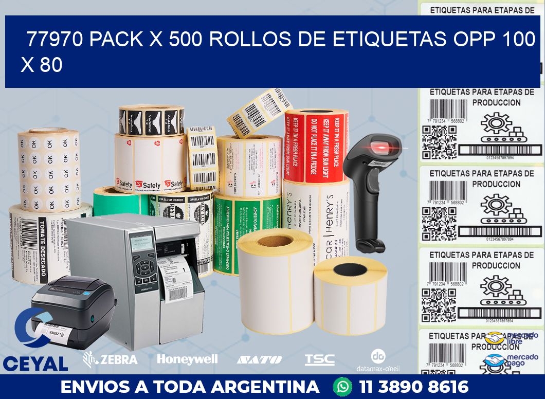 77970 PACK X 500 ROLLOS DE ETIQUETAS OPP 100 X 80