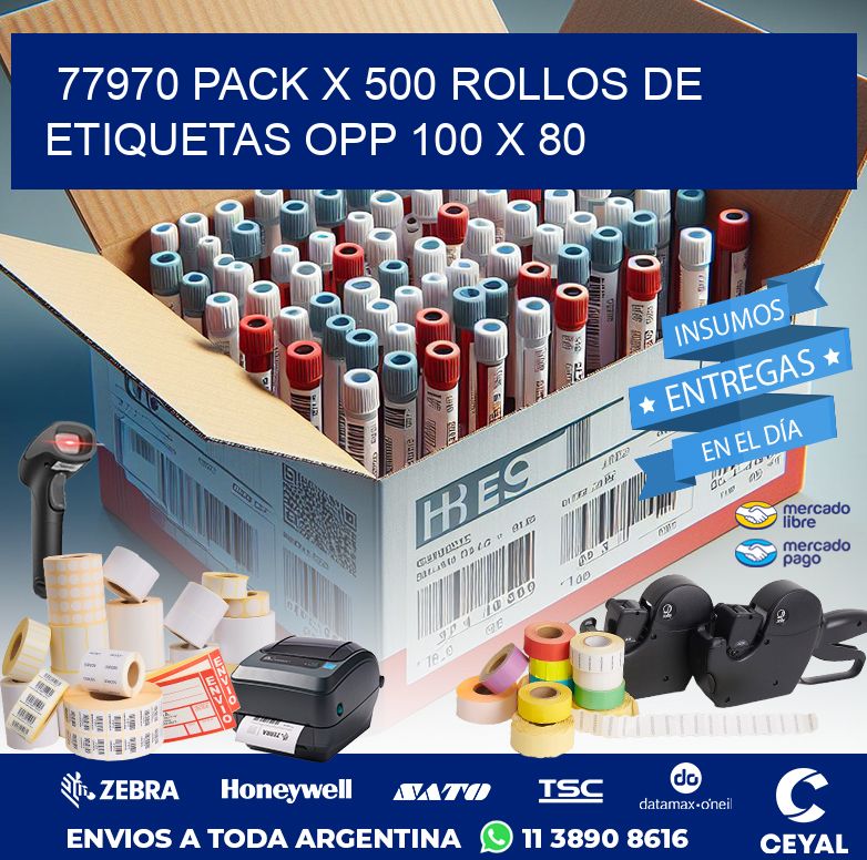 77970 PACK X 500 ROLLOS DE ETIQUETAS OPP 100 X 80