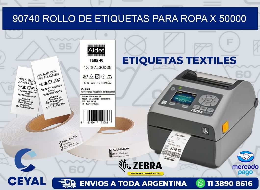 90740 ROLLO DE ETIQUETAS PARA ROPA X 50000