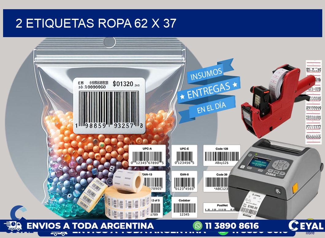 2 ETIQUETAS ROPA 62 x 37