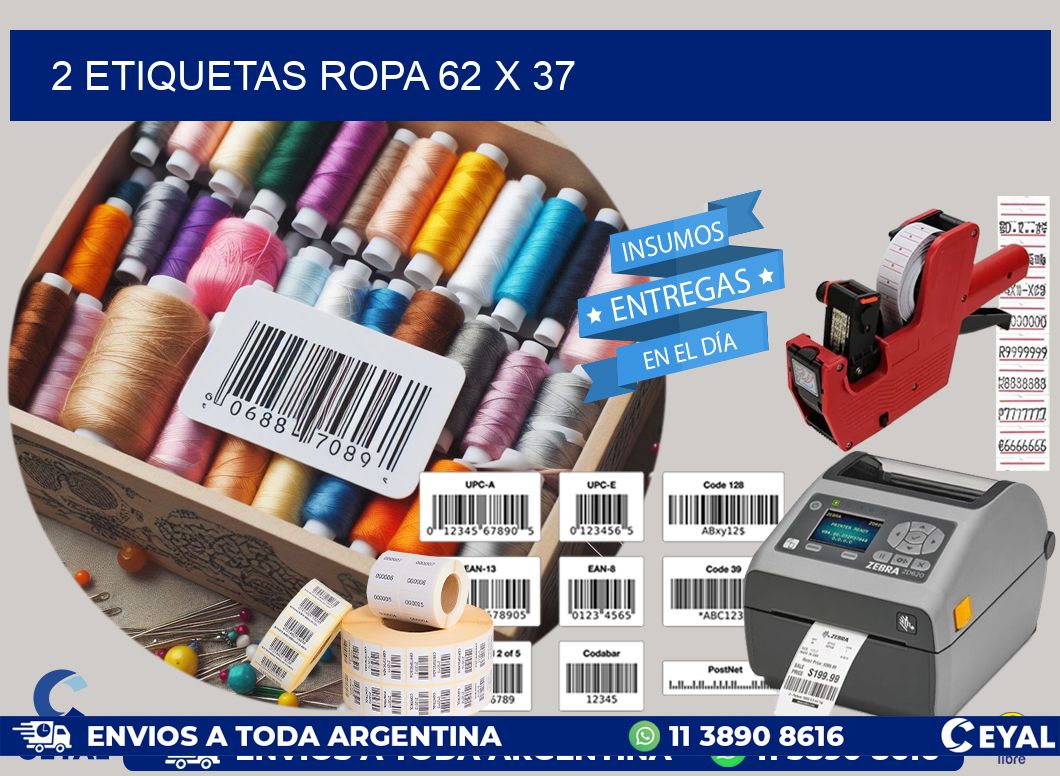 2 ETIQUETAS ROPA 62 x 37