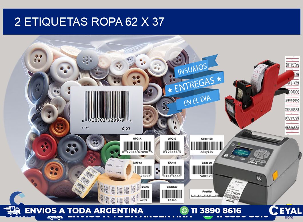 2 ETIQUETAS ROPA 62 x 37