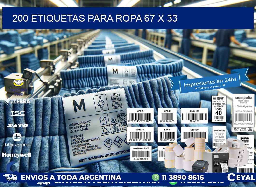 200 ETIQUETAS PARA ROPA 67 x 33