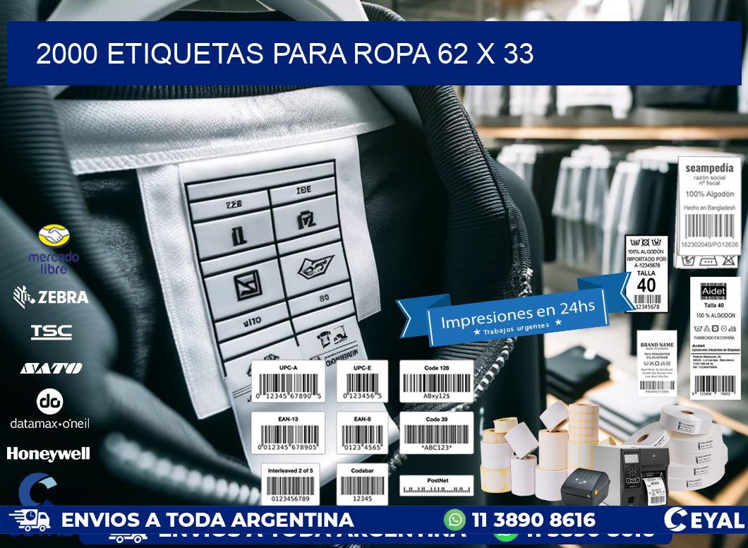 2000 ETIQUETAS PARA ROPA 62 x 33