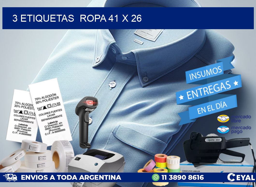 3 ETIQUETAS  ROPA 41 x 26