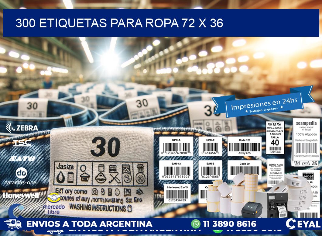 300 ETIQUETAS PARA ROPA 72 x 36