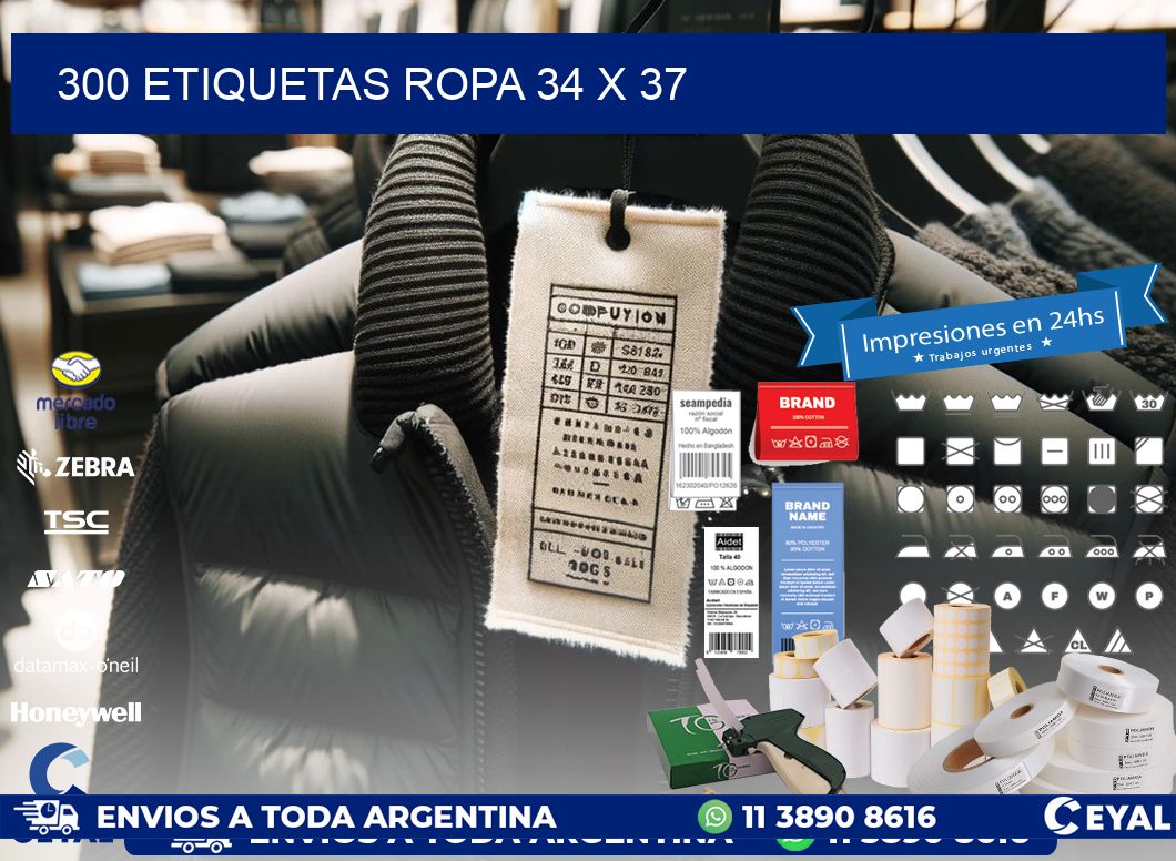 300 ETIQUETAS ROPA 34 x 37