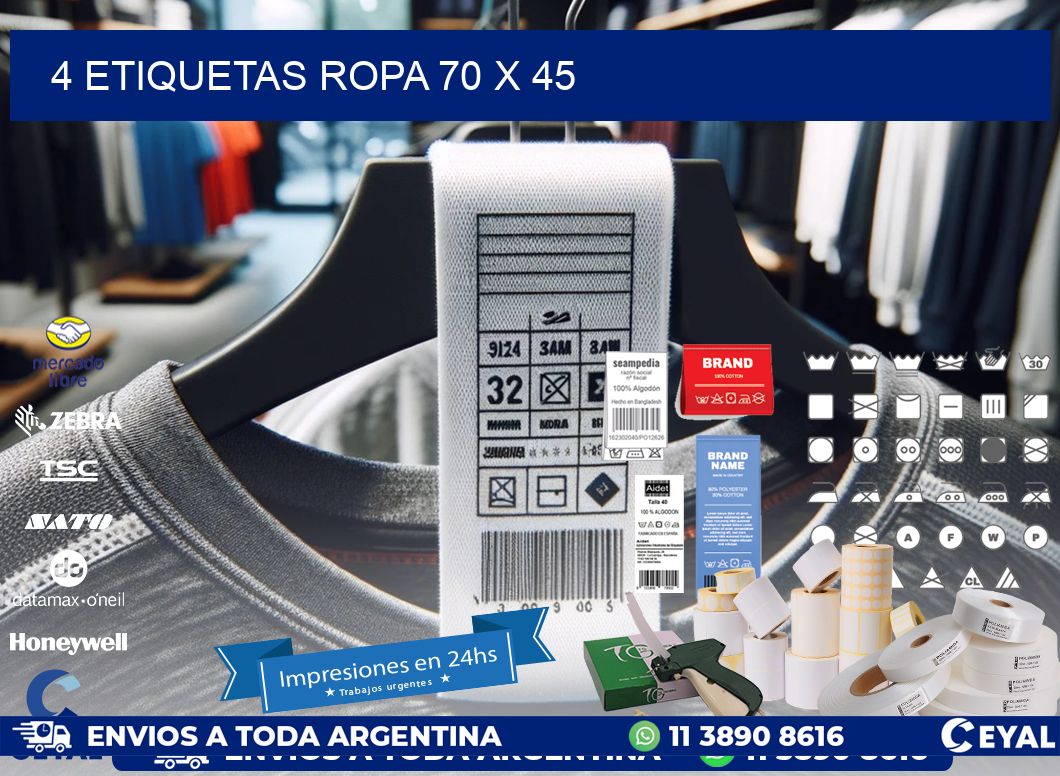 4 ETIQUETAS ROPA 70 x 45
