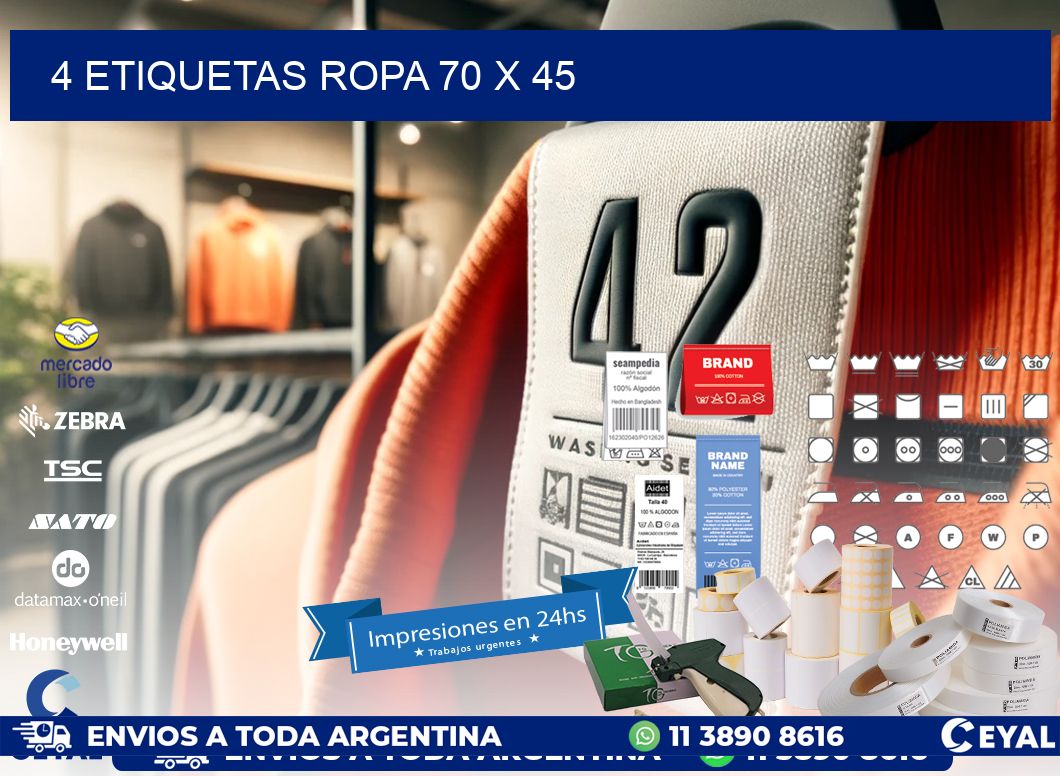 4 ETIQUETAS ROPA 70 x 45