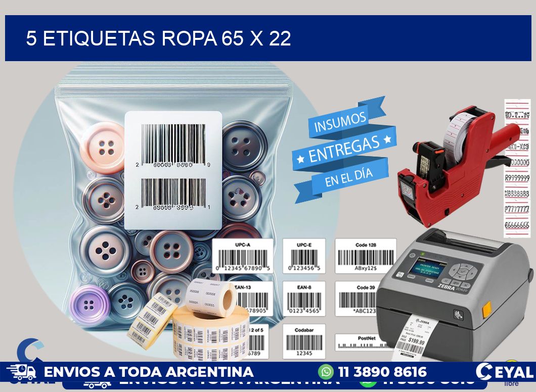 5 ETIQUETAS ROPA 65 x 22