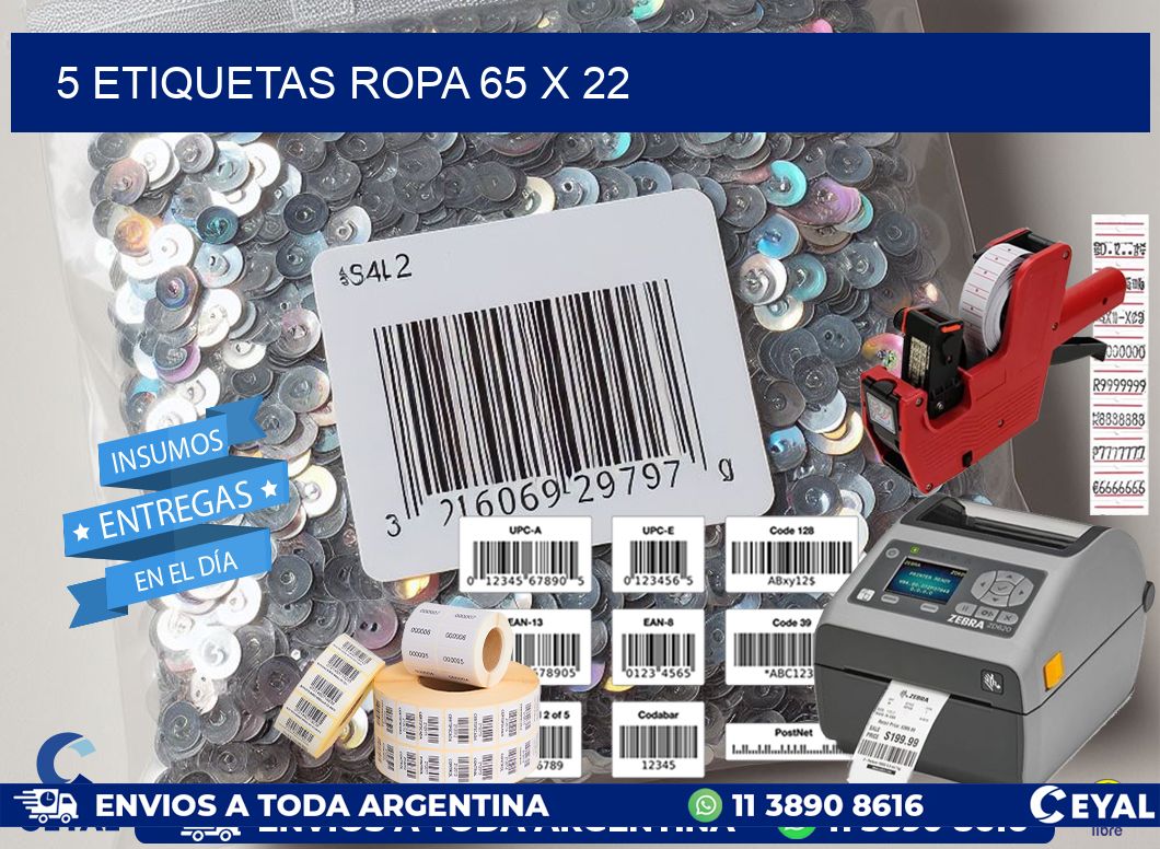 5 ETIQUETAS ROPA 65 x 22
