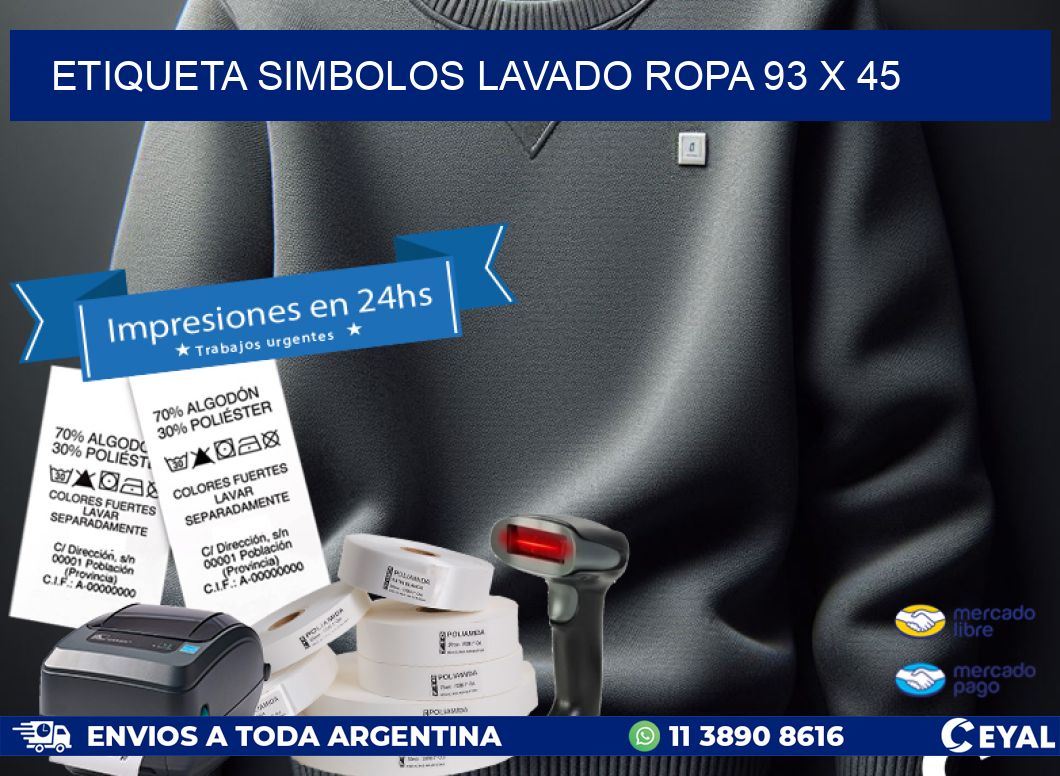 ETIQUETA SIMBOLOS LAVADO ROPA 93 x 45