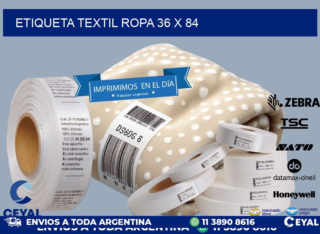 ETIQUETA TEXTIL ROPA 36 x 84