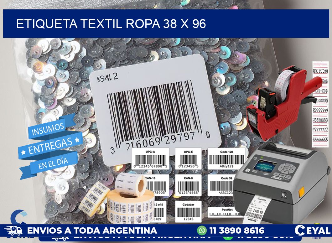 ETIQUETA TEXTIL ROPA 38 x 96