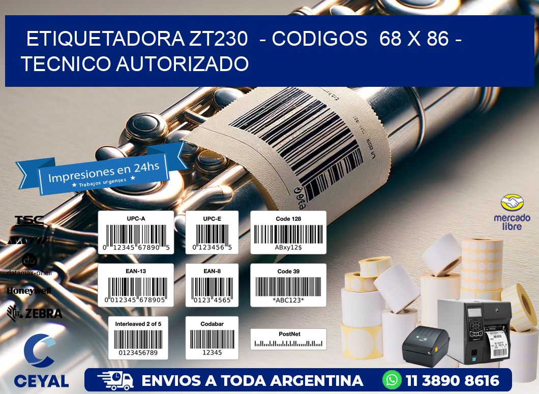 ETIQUETADORA ZT230  - CODIGOS  68 x 86 - TECNICO AUTORIZADO