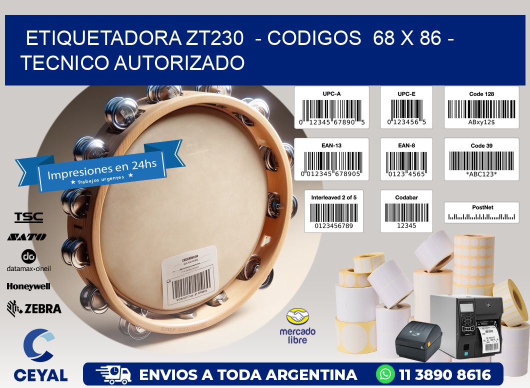 ETIQUETADORA ZT230  - CODIGOS  68 x 86 - TECNICO AUTORIZADO