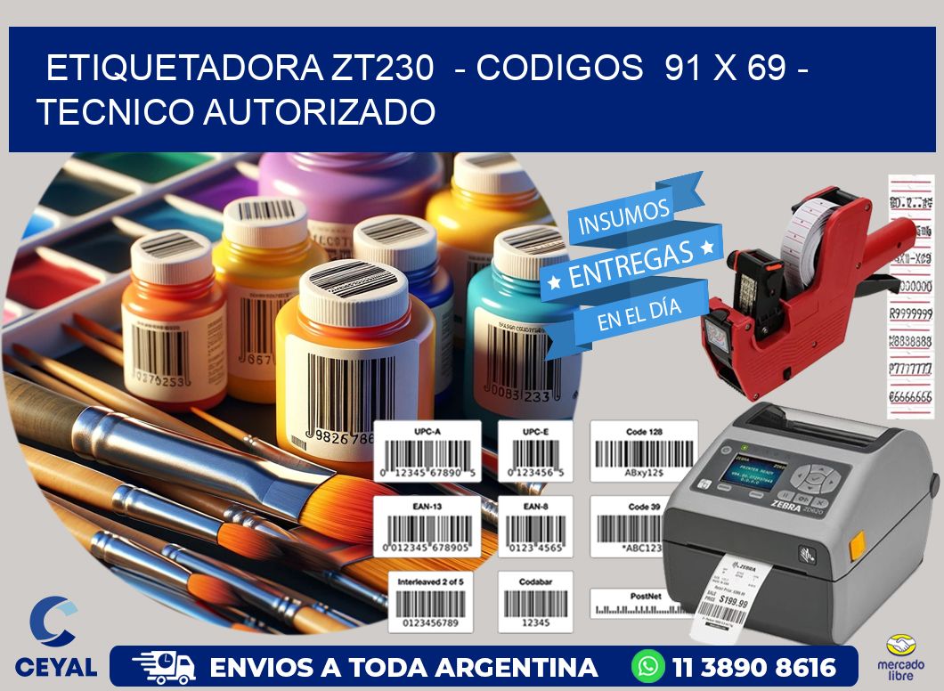 ETIQUETADORA ZT230  – CODIGOS  91 x 69 – TECNICO AUTORIZADO