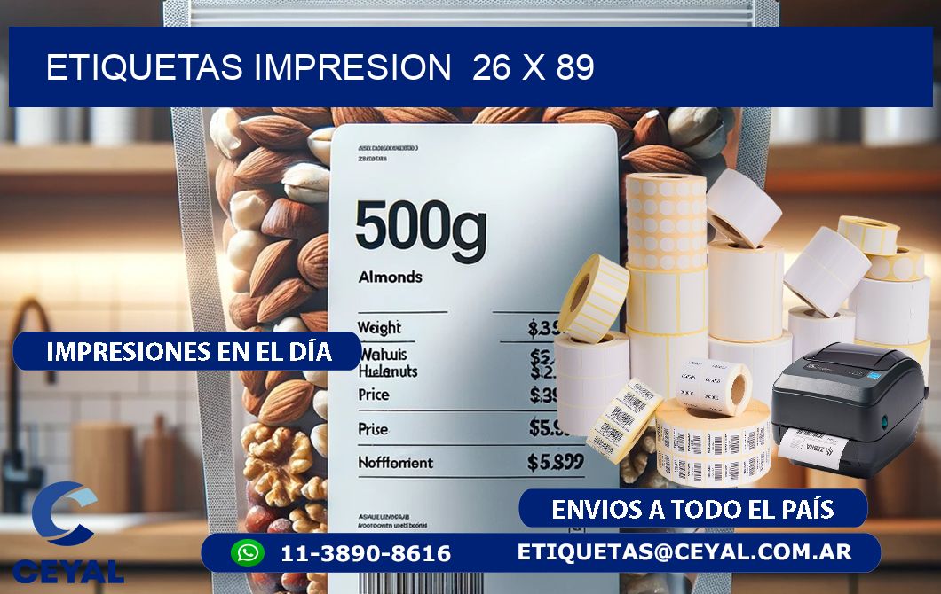 ETIQUETAS IMPRESION  26 x 89